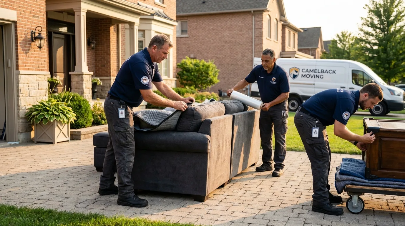 Large estate moving crew wrapping furniture in Charles City, IA
