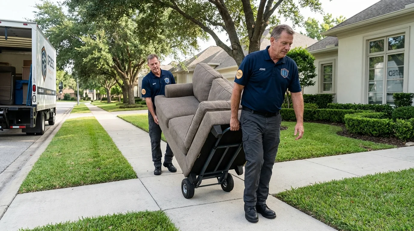 Local residential moving crew loading furniture in Charles City, IA