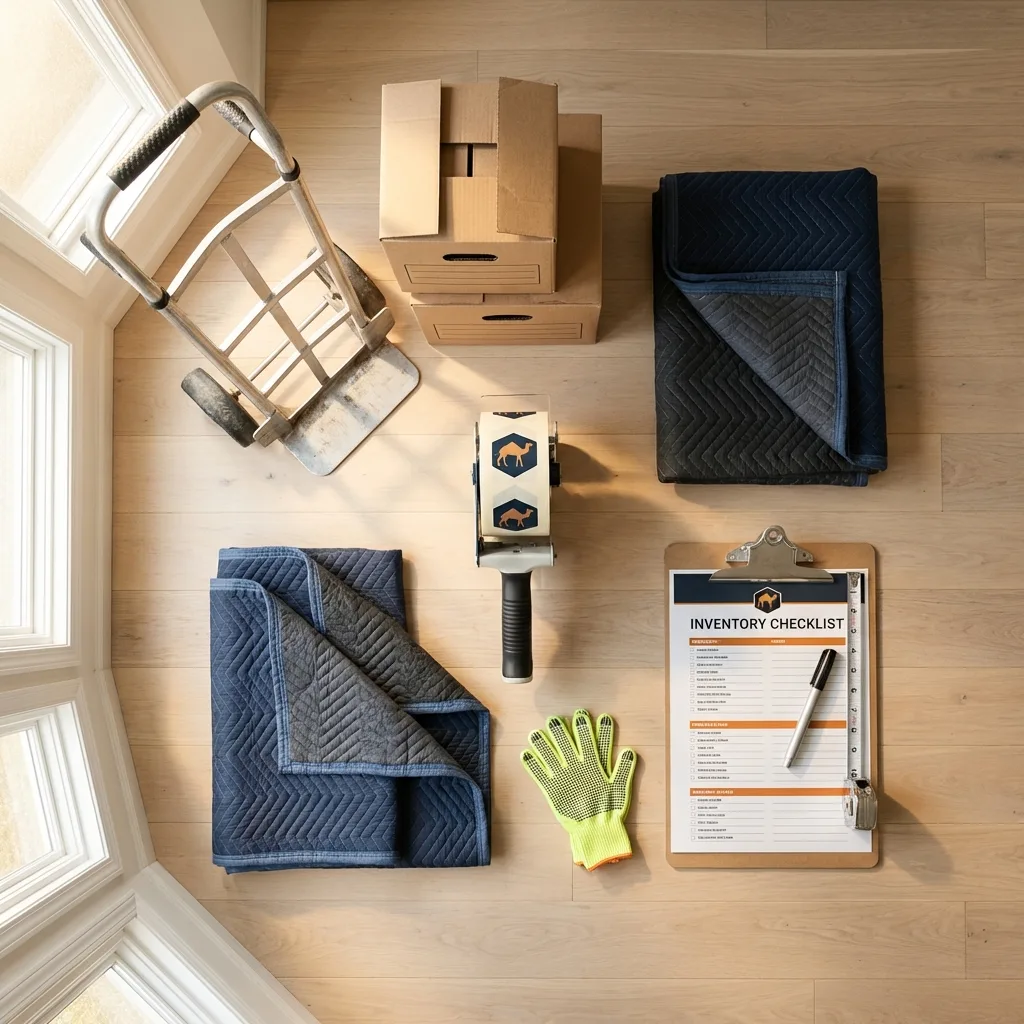 Professional moving supplies and packing materials layout for Charles City residential relocations